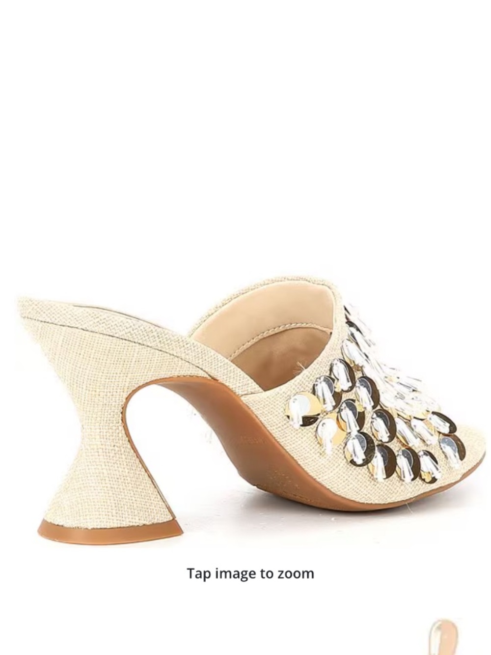 Chelsea & Violet Piperr Linen Ornamented Sequin Fringe Heeled Slide Sandals NEW - Picture 3 of 12